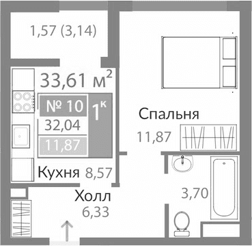 1-комн., 30.47 м²