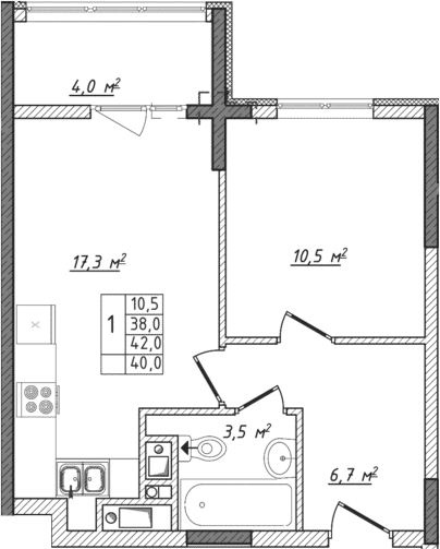 2-комн., 38 м²