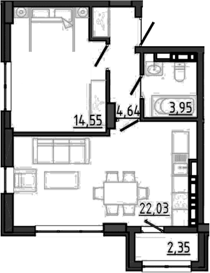 1-комн., 45.16 м²