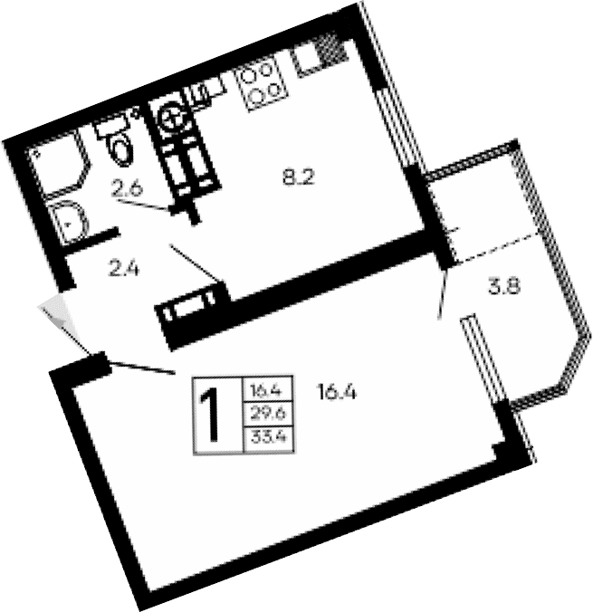 1-комн., 29.6 м²