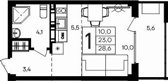 Студия, 23 м²