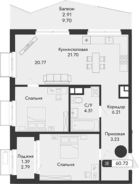 Своб. план., 56.42 м²