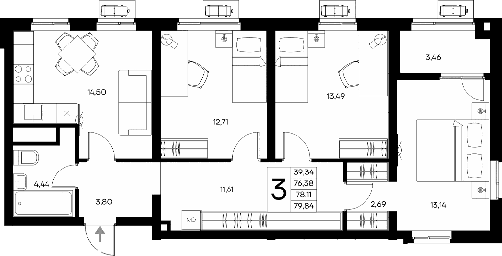 3-комн., 76.38 м²