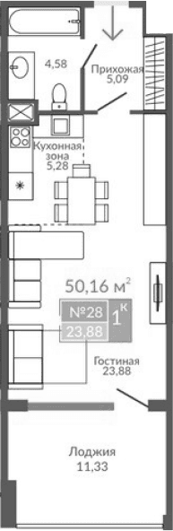 Студия, 38.83 м²