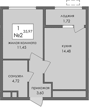 1-комн., 34.25 м²