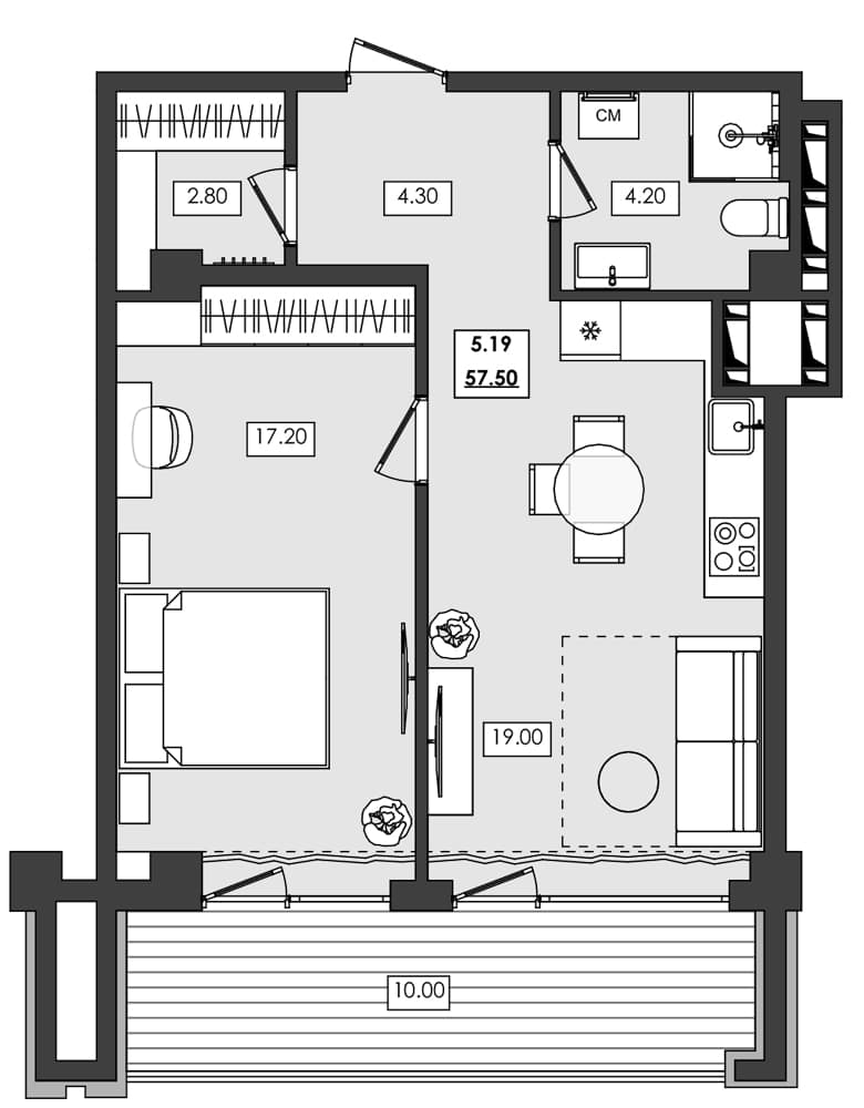1-комн., 47.5 м²