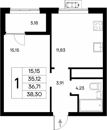 1-комн., 35.12 м²