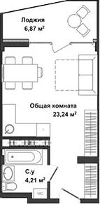 Студия, 26.63 м²