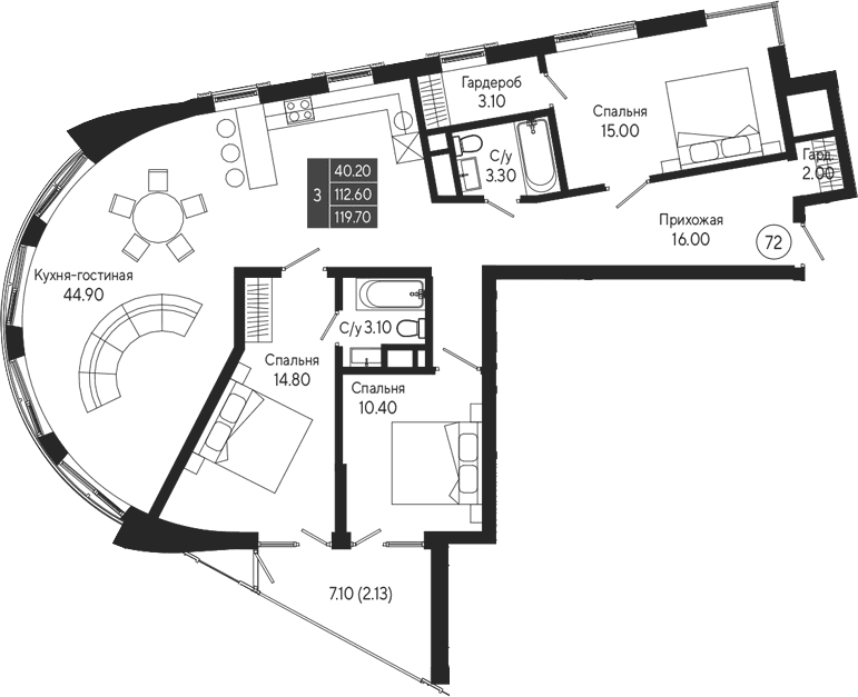 3-комн., 112.6 м²