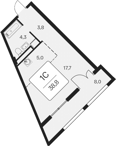 Студия, 30.8 м²