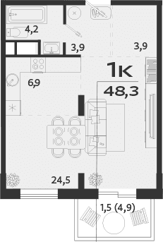 1-комн., 46.8 м²