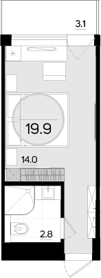 Студия, 16.8 м²