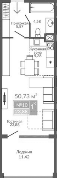 Студия, 39.31 м²