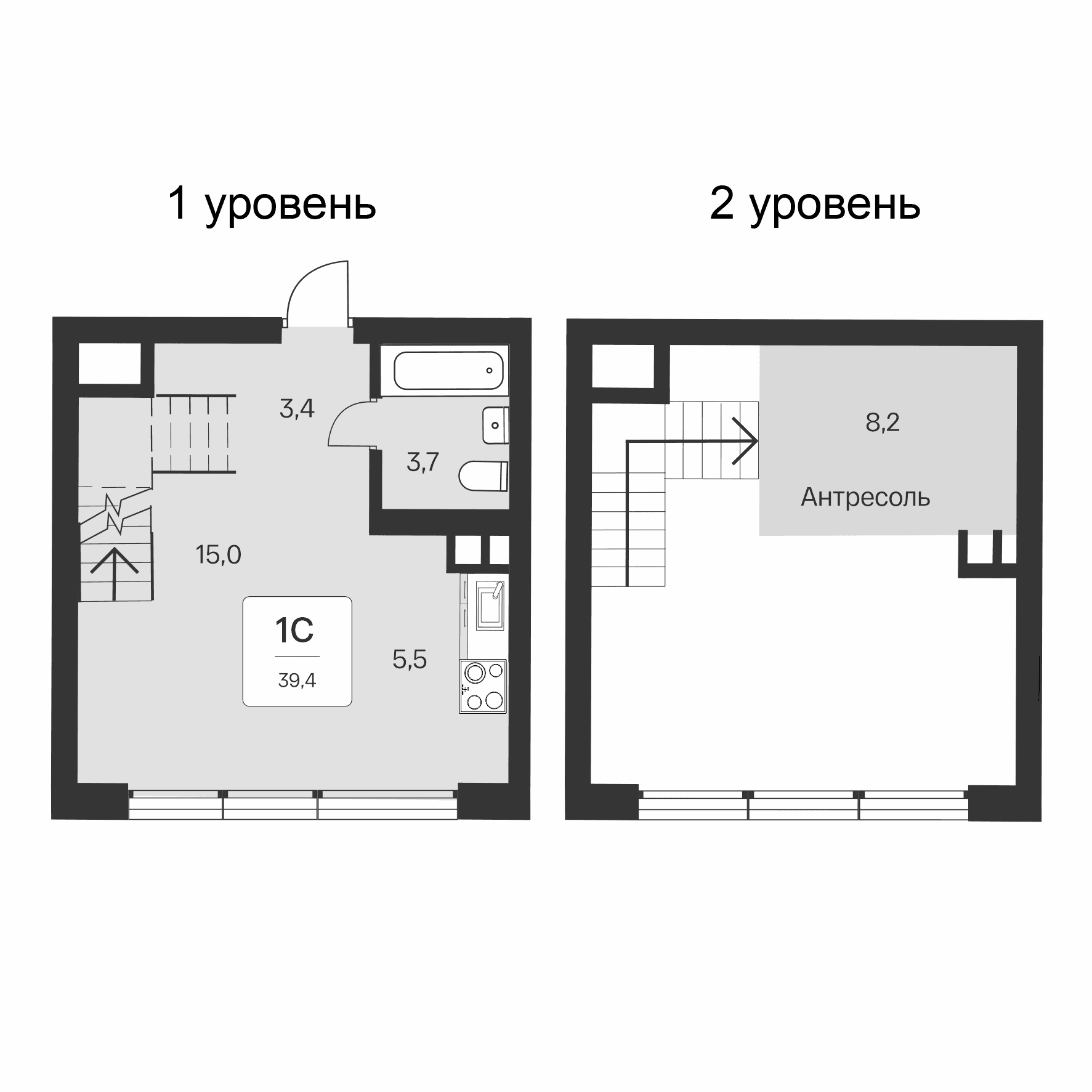 Студия, 39.4 м²