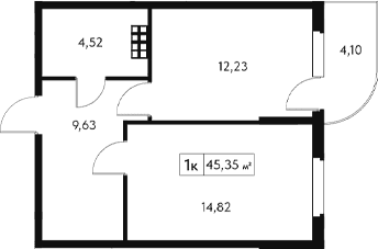 1-комн., 41.25 м²