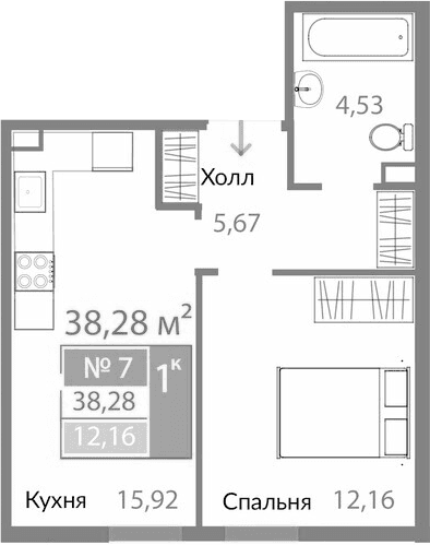 1-комн., 38.28 м²
