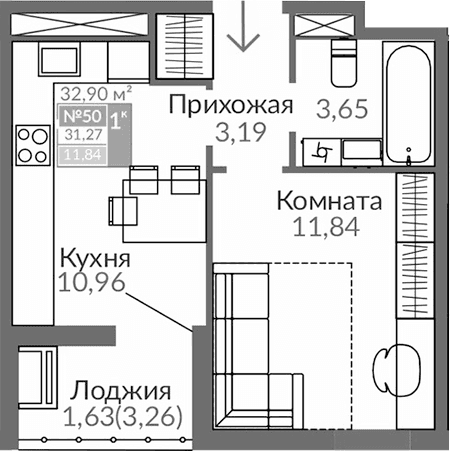 1-комн., 29.64 м²
