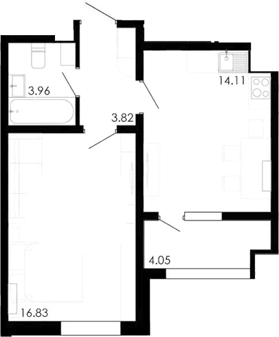 1-комн., 38.72 м²