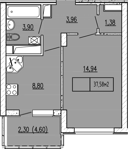 1-комн., 32.98 м²