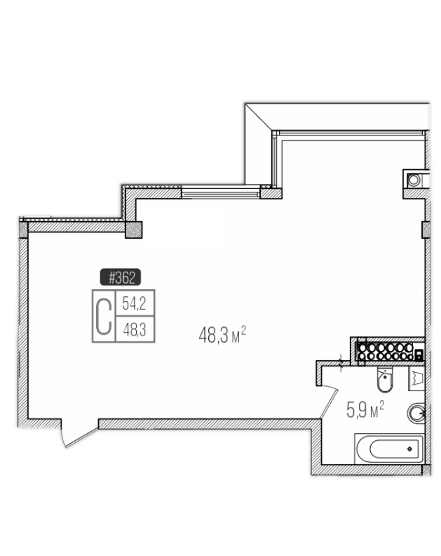 Студия, 54.2 м²