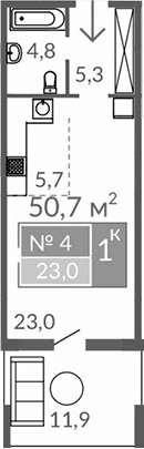 Студия, 38.8 м²