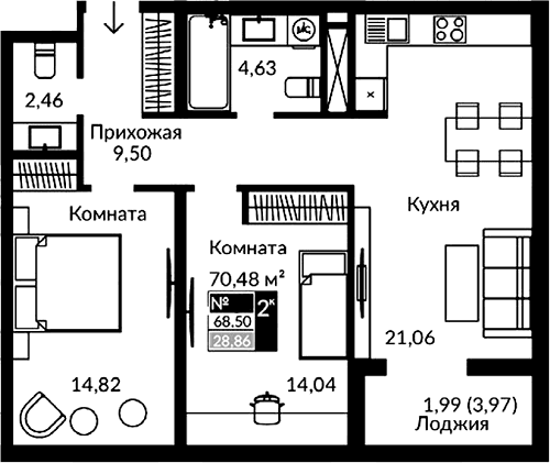 3-комн., 66.51 м²