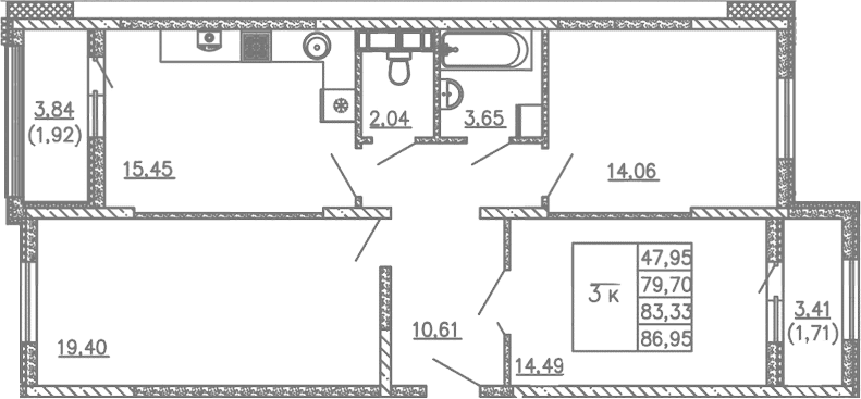 4-комн., 79.7 м²