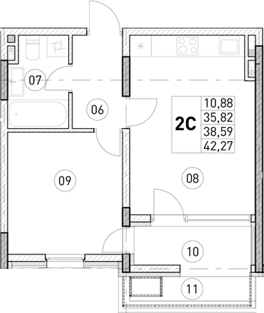 1-комн., 35.82 м²