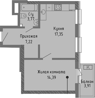 2-комн., 42.73 м²