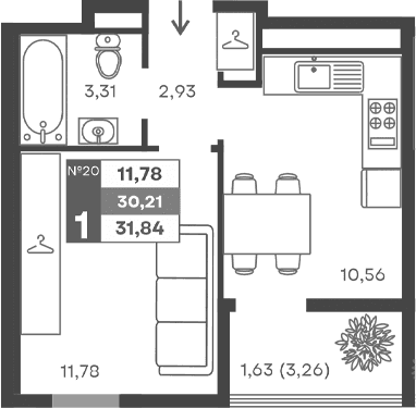 1-комн., 28.58 м²