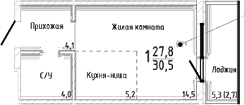 Студия, 27.8 м²