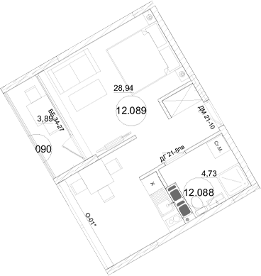 1-комн., 33.58 м²