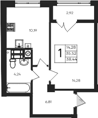 1-комн., 35.52 м²