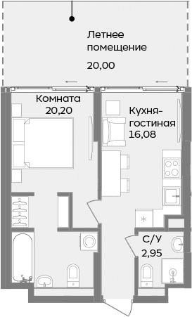2-комн., 39.23 м²