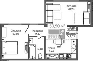 2-комн., 50.5 м²