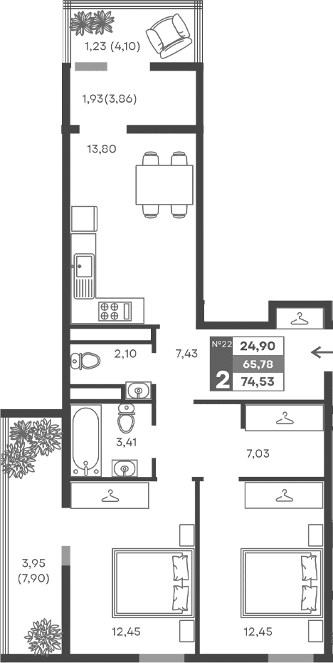 2-комн., 58.67 м²