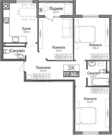 3-комн., 73.88 м²