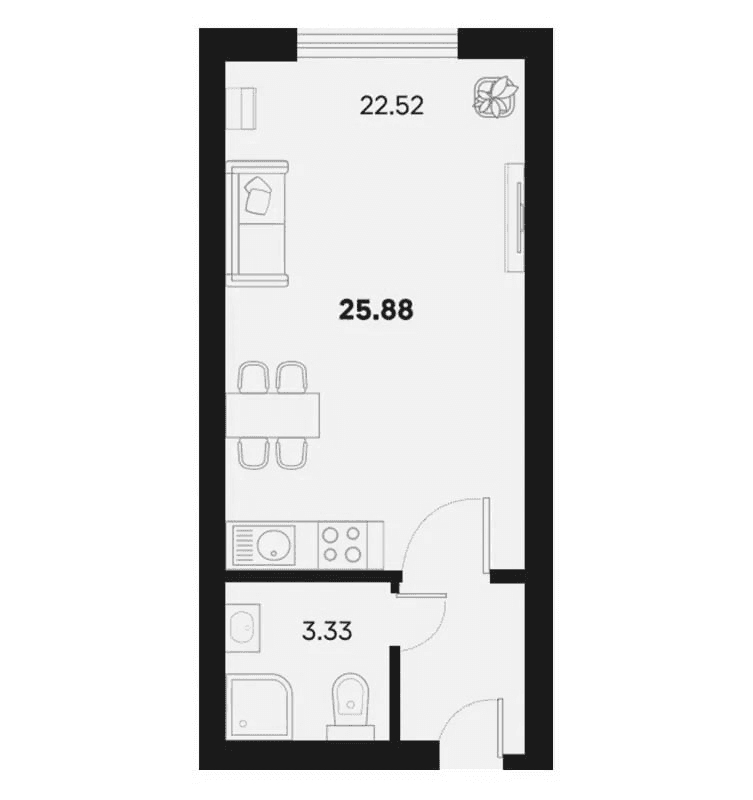 Студия, 25.88 м²
