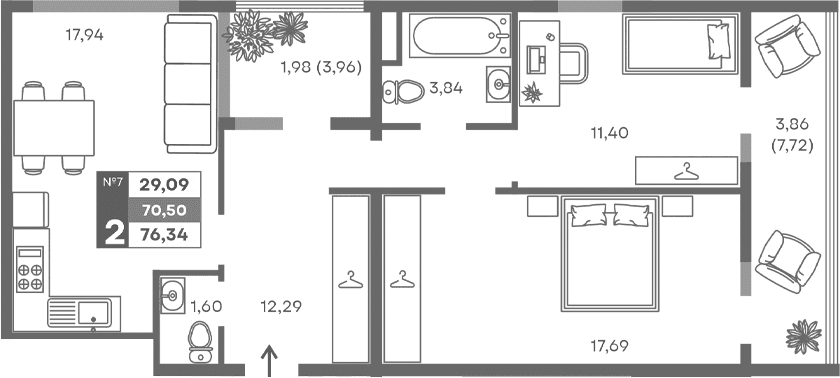 2-комн., 64.66 м²