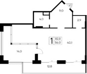 Студия, 56 м²