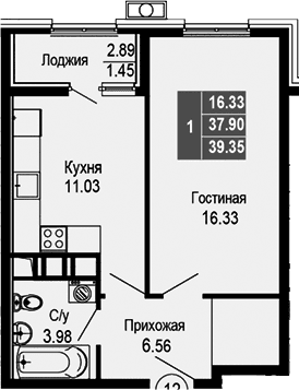 1-комн., 37.9 м²