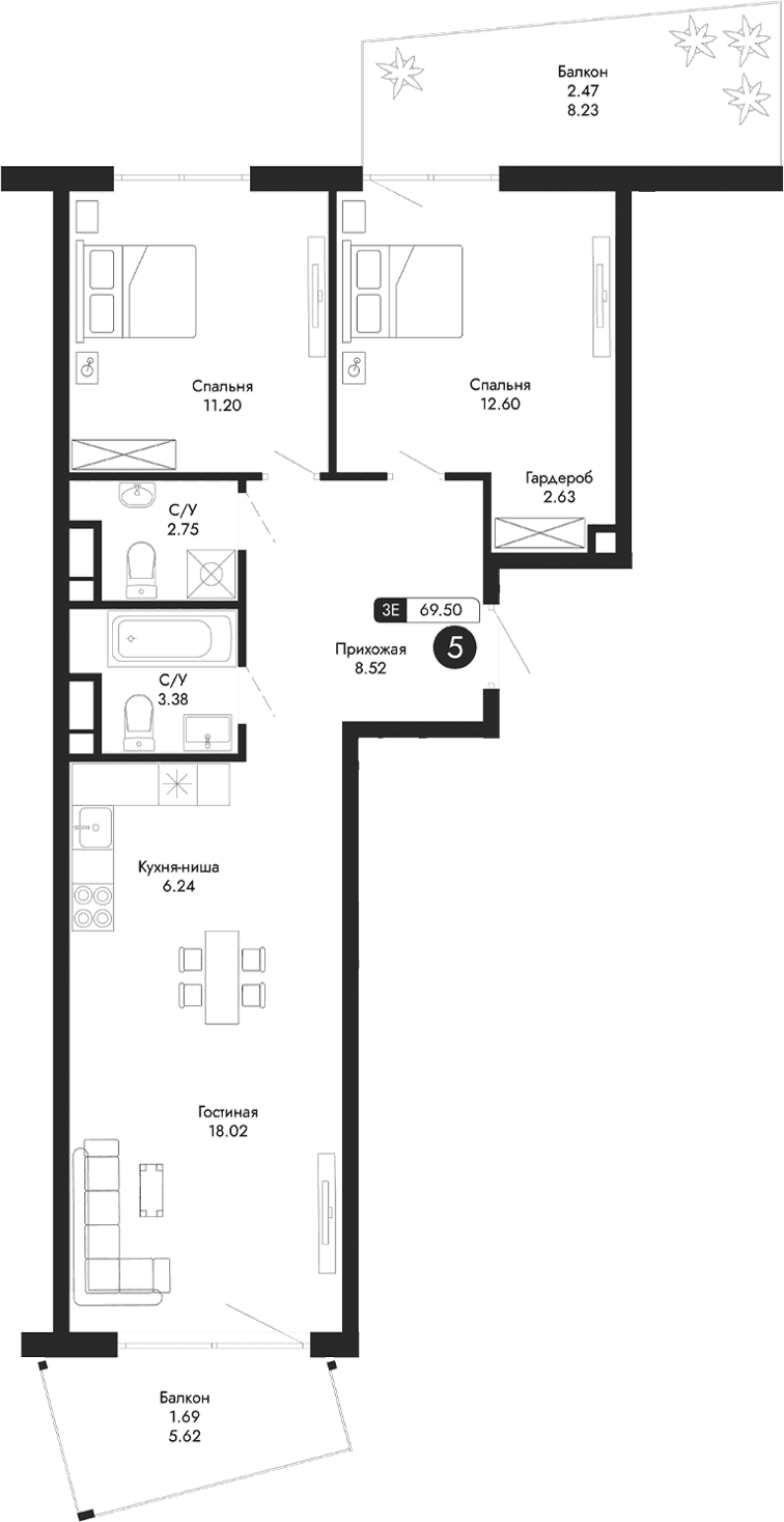3-комн., 65.34 м²