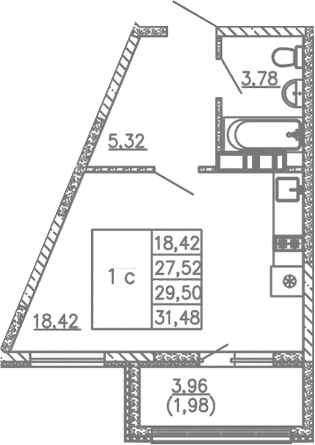 Студия, 27.52 м²