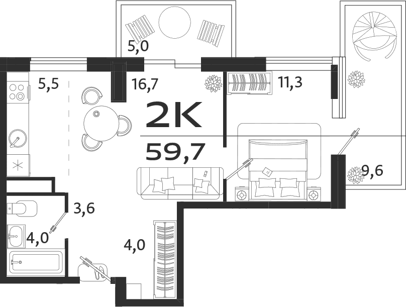 2-комн., 45.1 м²