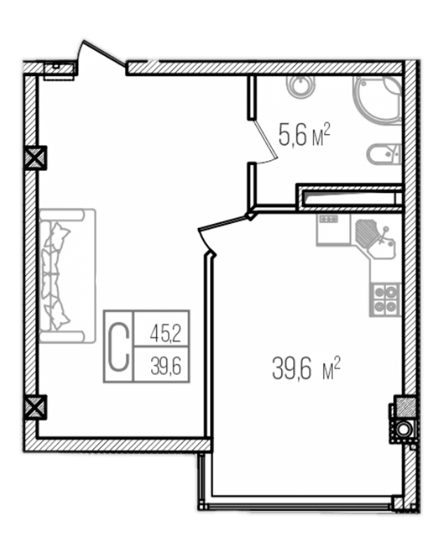 Студия, 45.2 м²