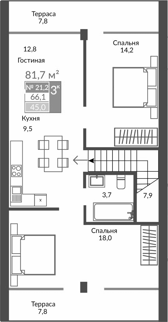3-комн., 66.1 м²