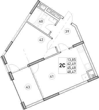 1-комн., 42.49 м²
