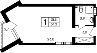 Студия, 31.5 м²