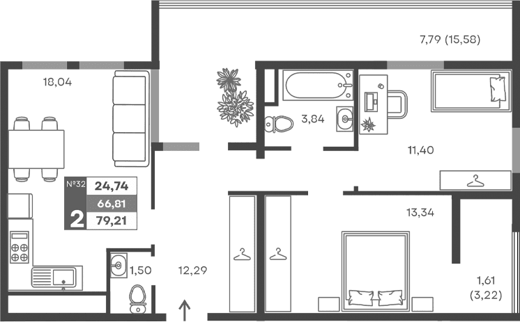 2-комн., 60.41 м²