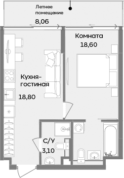 1-комн., 40.5 м²